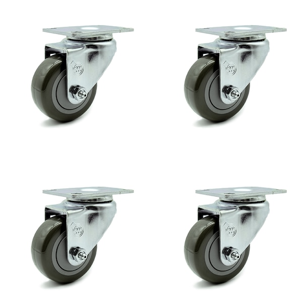 3 Inch Gray Polyurethane Wheel Swivel Top Plate Caster Set